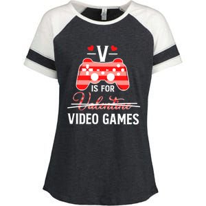 V Is For Video Games Funny Valentines Day Gamer Gift Enza Ladies Jersey Colorblock Tee