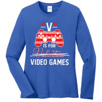 V Is For Video Games Funny Valentines Day Gamer Gift Ladies Long Sleeve Shirt