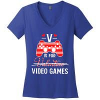 V Is For Video Games Funny Valentines Day Gamer Gift Women's V-Neck T-Shirt