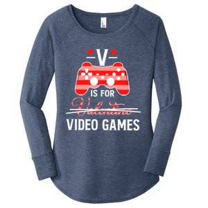 V Is For Video Games Funny Valentines Day Gamer Gift Women's Perfect Tri Tunic Long Sleeve Shirt