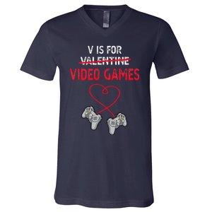 V Is For Valentine Video Games Gift For Gamers Him Or Her V-Neck T-Shirt