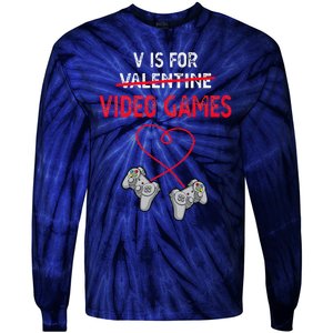 V Is For Valentine Video Games Gift For Gamers Him Or Her Tie-Dye Long Sleeve Shirt