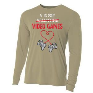 V Is For Valentine Video Games Gift For Gamers Him Or Her Cooling Performance Long Sleeve Crew