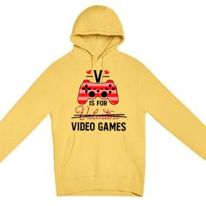 V Is For Video Games Funny Valentines Day Gamer Gift Premium Pullover Hoodie