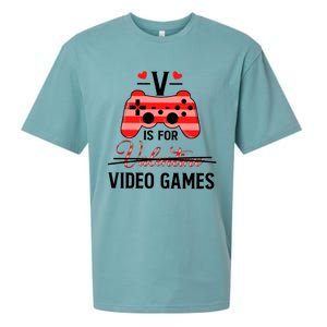 V Is For Video Games Funny Valentines Day Gamer Gift Sueded Cloud Jersey T-Shirt