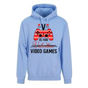 V Is For Video Games Funny Valentines Day Gamer Gift Unisex Surf Hoodie