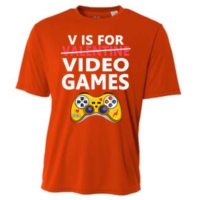 V Is For Video Games Funny Valentines Day Gamer Meaningful Gift Cooling Performance Crew T-Shirt