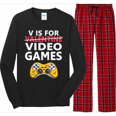 V Is For Video Games Funny Valentines Day Gamer Meaningful Gift Long Sleeve Pajama Set