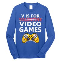 V Is For Video Games Funny Valentines Day Gamer Meaningful Gift Long Sleeve Shirt