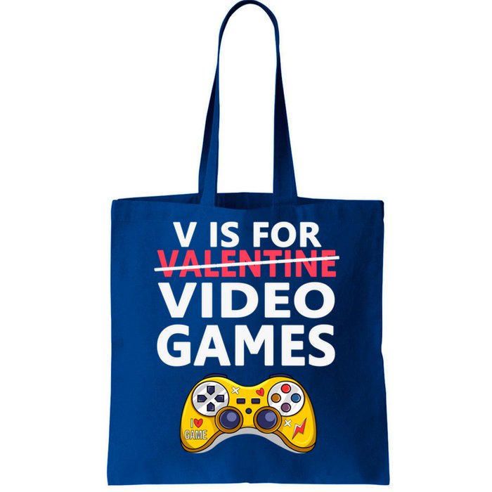 V Is For Video Games Funny Valentines Day Gamer Meaningful Gift Tote Bag