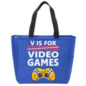 V Is For Video Games Funny Valentines Day Gamer Meaningful Gift Zip Tote Bag