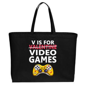 V Is For Video Games Funny Valentines Day Gamer Meaningful Gift Cotton Canvas Jumbo Tote