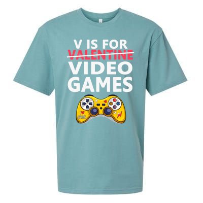 V Is For Video Games Funny Valentines Day Gamer Meaningful Gift Sueded Cloud Jersey T-Shirt