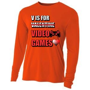 V Is For Video Games Funny Valentines Day Gamer Cool Gift Cooling Performance Long Sleeve Crew