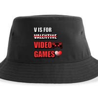 V Is For Video Games Funny Valentines Day Gamer Cool Gift Sustainable Bucket Hat