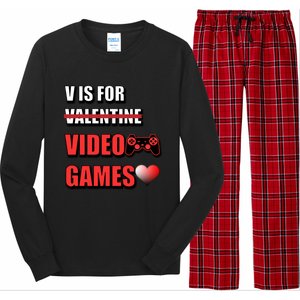 V Is For Video Games Funny Valentines Day Gamer Cool Gift Long Sleeve Pajama Set