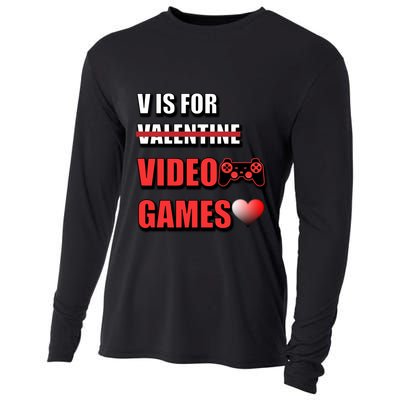 V Is For Video Games Funny Valentines Day Gamer Cool Gift Cooling Performance Long Sleeve Crew