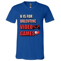 V Is For Video Games Funny Valentines Day Gamer Cool Gift V-Neck T-Shirt