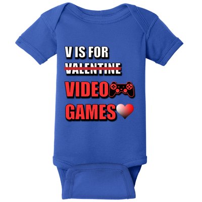 V Is For Video Games Funny Valentines Day Gamer Cool Gift Baby Bodysuit