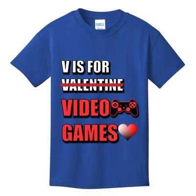 V Is For Video Games Funny Valentines Day Gamer Cool Gift Kids T-Shirt