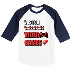 V Is For Video Games Funny Valentines Day Gamer Cool Gift Baseball Sleeve Shirt