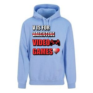 V Is For Video Games Funny Valentines Day Gamer Cool Gift Unisex Surf Hoodie