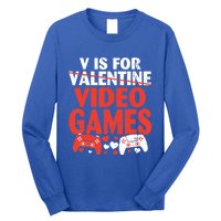 V Is For Video Games Funny Valentines Day Gamer Cute Gift Long Sleeve Shirt