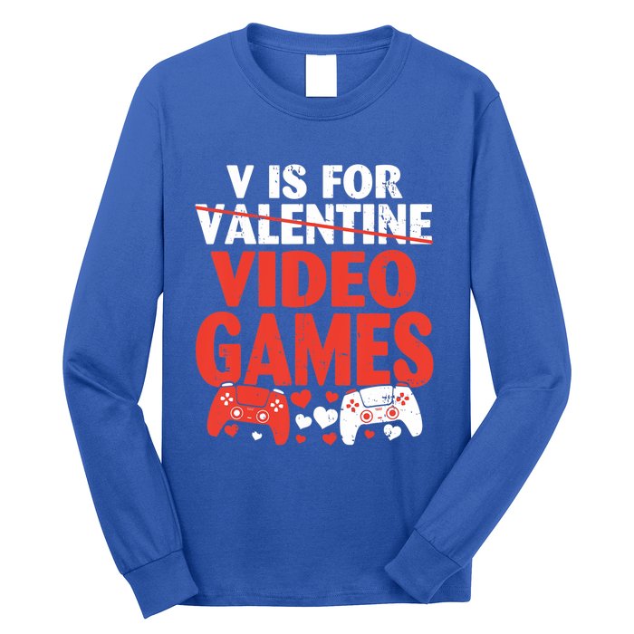 V Is For Video Games Funny Valentines Day Gamer Cute Gift Long Sleeve Shirt