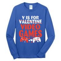 V Is For Video Games Funny Valentines Day Gamer Cute Gift Tall Long Sleeve T-Shirt