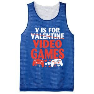 V Is For Video Games Funny Valentines Day Gamer Cute Gift Mesh Reversible Basketball Jersey Tank