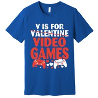 V Is For Video Games Funny Valentines Day Gamer Cute Gift Premium T-Shirt