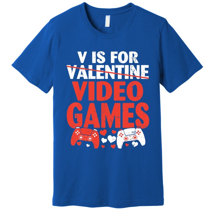 V Is For Video Games Funny Valentines Day Gamer Cute Gift Premium T-Shirt