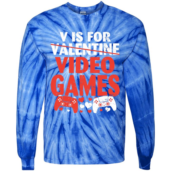 V Is For Video Games Funny Valentines Day Gamer Cute Gift Tie-Dye Long Sleeve Shirt