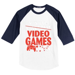 V Is For Video Games Funny Valentines Day Gamer Cute Gift Baseball Sleeve Shirt