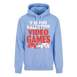 V Is For Video Games Funny Valentines Day Gamer Cute Gift Unisex Surf Hoodie