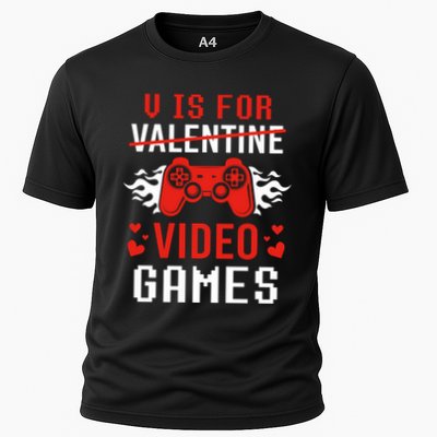 V Is For Video Games Lovers Funny Valentines Day Performance Shirt