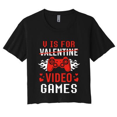 V Is For Video Games Lovers Funny Valentines Day Crop Top