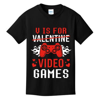 V Is For Video Games Lovers Funny Valentines Day Kids T-Shirt