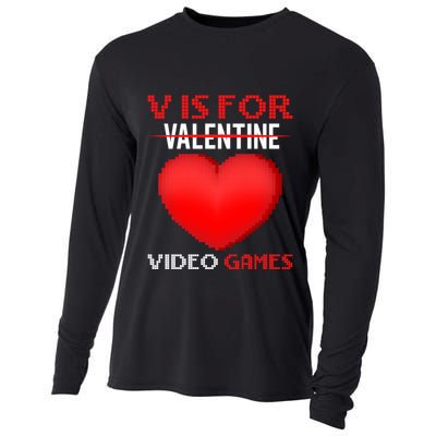 V Is For Video Games Funny Valentines Day Video Games Lovers Gift Cooling Performance Long Sleeve Crew