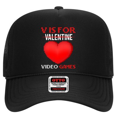 V Is For Video Games Funny Valentines Day Video Games Lovers Gift Trucker Hat