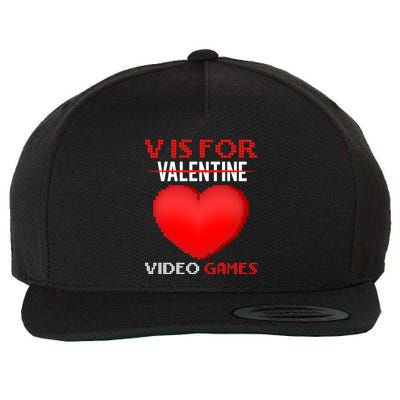 V Is For Video Games Funny Valentines Day Video Games Lovers Gift Wool Snapback Cap