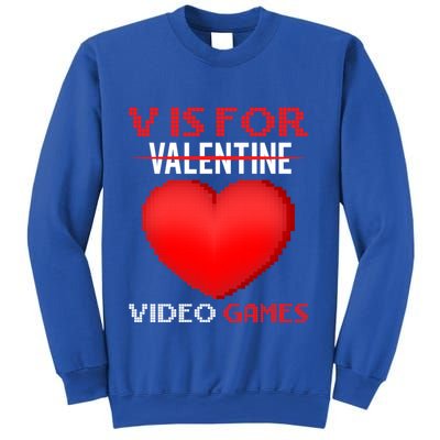 V Is For Video Games Funny Valentines Day Video Games Lovers Gift Sweatshirt
