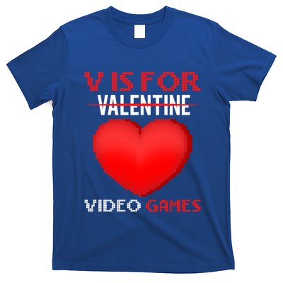 V Is For Video Games Funny Valentines Day Video Games Lovers Gift T-Shirt