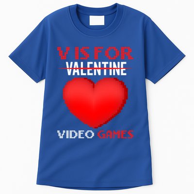 V Is For Video Games Funny Valentines Day Video Games Lovers Gift Tall T-Shirt