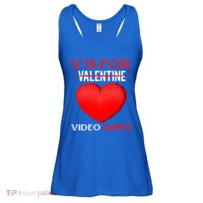 V Is For Video Games Funny Valentines Day Video Games Lovers Gift Ladies Essential Flowy Tank