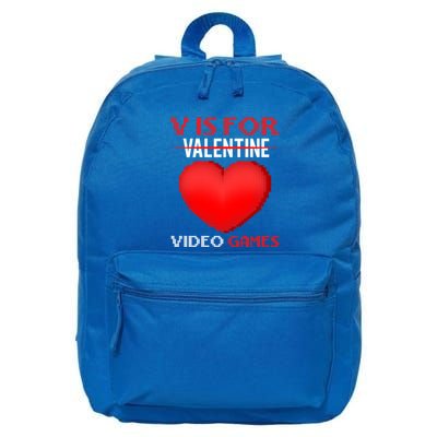 V Is For Video Games Funny Valentines Day Video Games Lovers Gift 16 in Basic Backpack