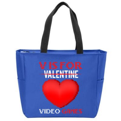 V Is For Video Games Funny Valentines Day Video Games Lovers Gift Zip Tote Bag