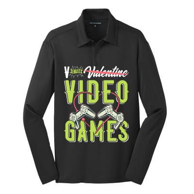 V Is For Valentines Video Games Gift For Gamer Lover Control Meaningful Gift Silk Touch Performance Long Sleeve Polo