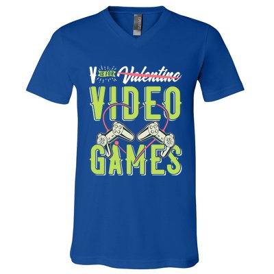 V Is For Valentines Video Games Gift For Gamer Lover Control Meaningful Gift V-Neck T-Shirt