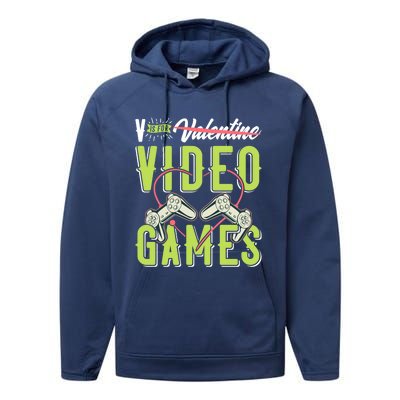 V Is For Valentines Video Games Gift For Gamer Lover Control Meaningful Gift Performance Fleece Hoodie